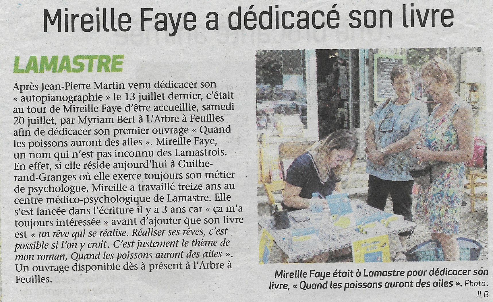 Article l'Hebdo de l'Ardèche (25-07-2019): Succès pour la séance de dédicace à Lamastre